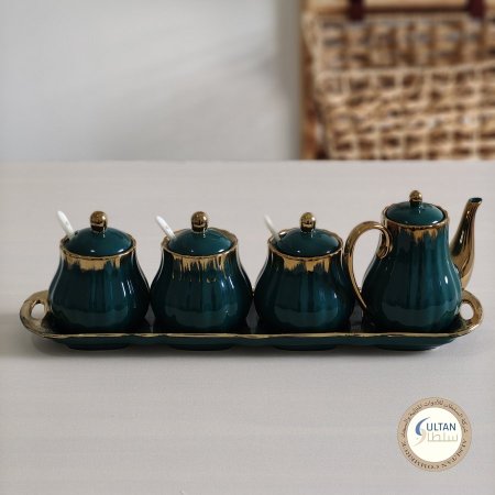 طقم علب بهارات بورسلان مع ابريق زيت